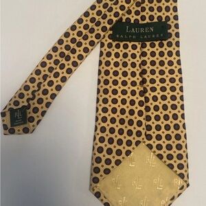 Lauren Ralph Lauren Men’s 100% Silk Tie Gold w/ Blue Medallion Pattern 3.5x57”